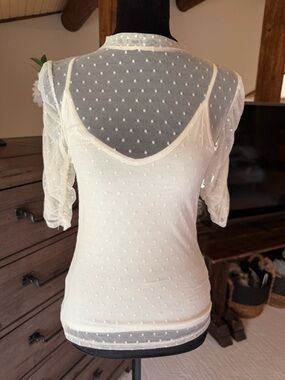 Sheer Dot-Detail Ivory Women's Top